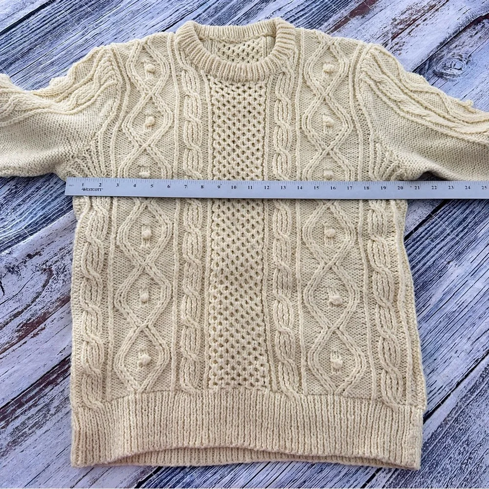 Hand Knit Cream Fisherman Cable Knit Wool Sweater